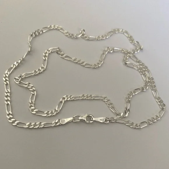 Unisex 925 Silver 3mm necklace 22.5 inch figaro chain - Picture 3 of 6
